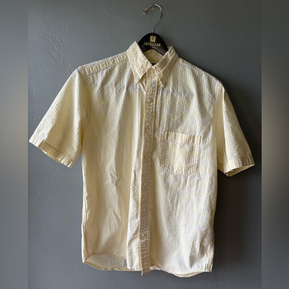 Lands End Yellow & White Short Sleeve Button Up ~ Size S